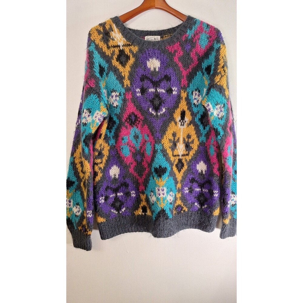 Vtg 90's Mohair Blend Chunky Knit Nordic Sweater Women's L Fisherman Outdoor Y2K